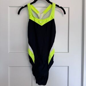 Nike Women's One Piece Swimsuit in Black and Neon Yellow